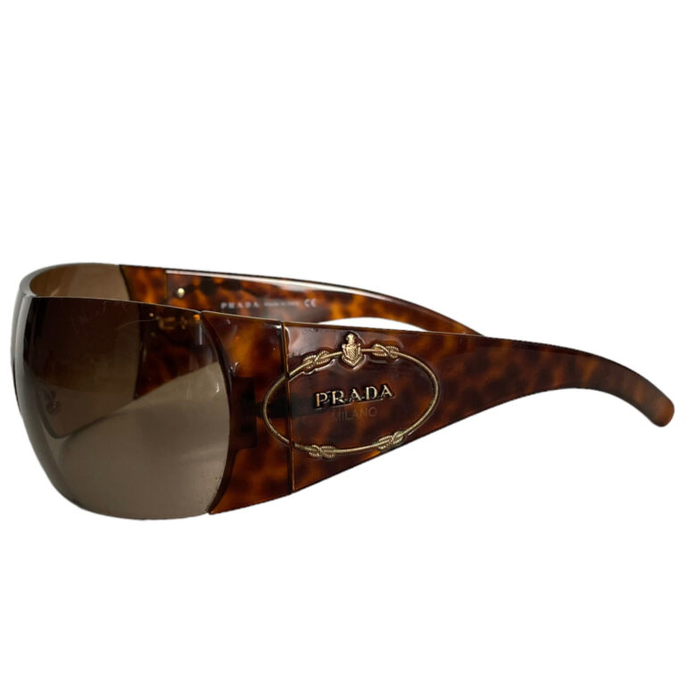 Vintage Prada Logo Wraparound Sunglasses in Tortoiseshell Brown / Gold | NITRYL