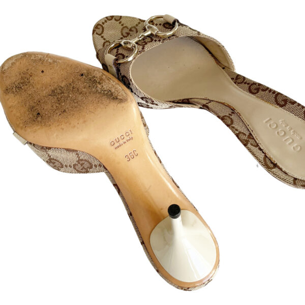 Gucci Monogram Horsebit Heels in Beige / Cream UK 3 - Image 5
