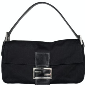 Vintage Fendi Silk Classic Shoulder Baguette Bag in Black / Silver | NITRYL