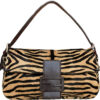 Vintage Fendi Zebra Print Ponyskin-Style Calfskin Shoulder Baguette Bag in Tan / Black | NITRYL