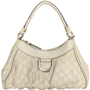 Vintage Gucci Monogram Leather Hobo Shoulder Bag in Ivory Cream / Gold | NITRYL