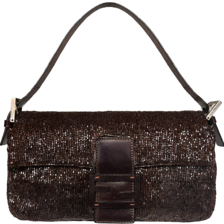 Vintage Fendi Beaded Shoulder Baguette Bag in Brown | NITRYL