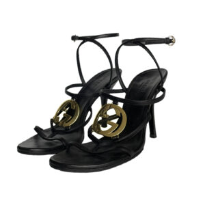 Vintage Gucci Logo Strappy Heels in Black / Gold UK 3.5 | NITRYL