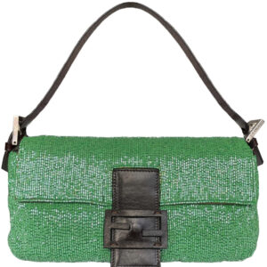 Vintage Fendi Beaded Shoulder Baguette Bag in Green | NITRYL