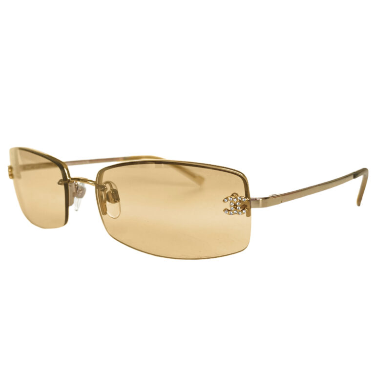 Vintage Chanel Diamante Rimless Sunglasses in Gold | NITRYL