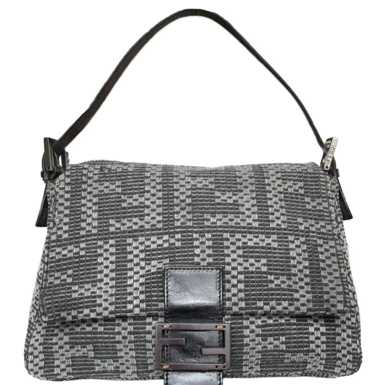 Vintage Fendi Monogram Woven Mamma Shoulder Baguette in Grey | NITRYL