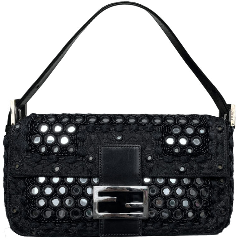 Vintage Fendi Beaded Mirror Shoulder Baguette Bag in Black / Silver | NITRYL