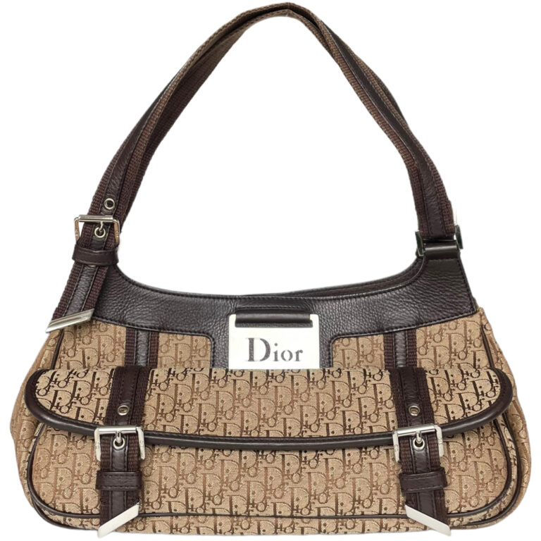 Vintage Dior Columbus Monogram Pocket Shoulder Bag in Beige / Brown | NITRYL