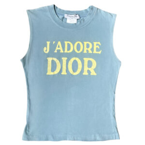 Vintage Dior 'J'Adore Dior' Spellout Tank Vest Top in Baby Blue / Yellow UK 10 | NITRYL