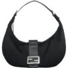 Vintage Fendi Cloth Half Moon Shoulder Bag in Black / Silver | NITRYL