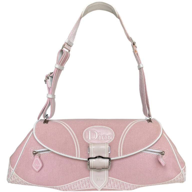 Vintage Dior Monogram Logo Canvas Shoulder Bag in Pink / White | NITRYL