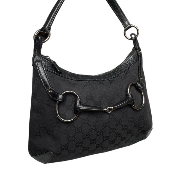 Gucci Monogram Horsebit Shoulder Bag in Black / Silver - Image 2