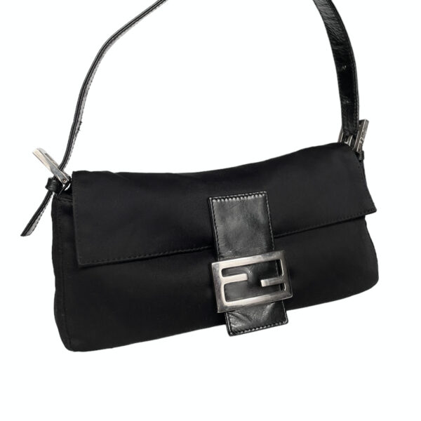 Fendi Classic Silk Shoulder Baguette Bag in Black / Silver - Image 2