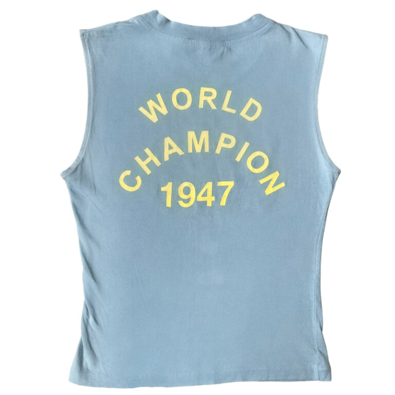 Vintage Dior 'J'Adore Dior' Spellout Tank Vest Top in Baby Blue / Yellow UK 10 | NITRYL