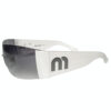 Vintage Miu Miu Chrome Logo Wraparound Sunglasses in White / Silver | NITRYL