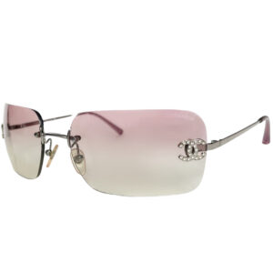 Vintage Chanel Diamante Rimless Ombre Sunglasses in Baby Pink / Silver | NITRYL