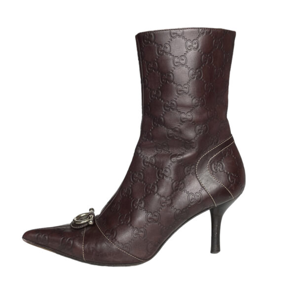 Gucci Monogram Heeled Boots in Brown / Gold UK 6 - Image 3