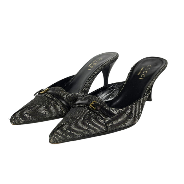 Vintage Gucci Monogram Heeled Mules in Grey / Faded Black UK 3 | NITRYL