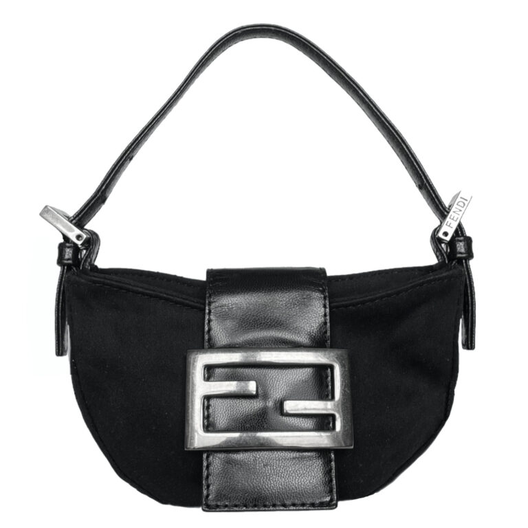 Vintage Fendi Silk Croissant Bag in Black / Silver | NITRYL