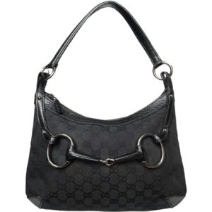 Vintage Gucci Monogram Horsebit Shoulder Bag in Black / Silver | NITRYL