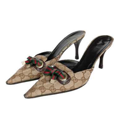 Vintage Gucci Monogram Bow Heels in Beige UK 3.5 | NITRYL