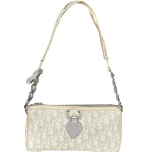 Vintage Dior Monogram Romantique Heart Shoulder Bag in White / Grey | NITRYL