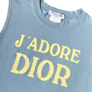 Vintage Dior 'J'Adore Dior' Spellout Tank Vest Top in Baby Blue / Yellow UK 10 | NITRYL