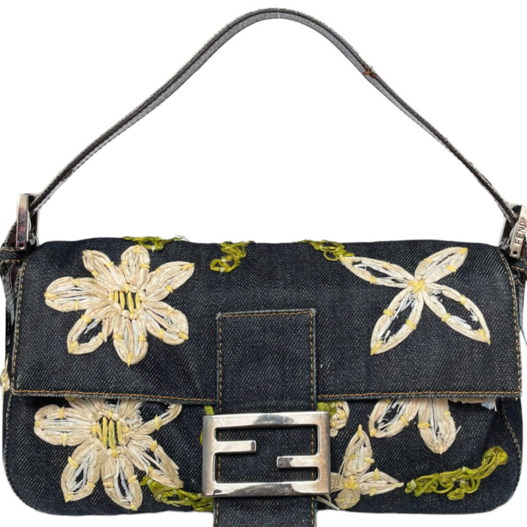 Vintage Fendi Daisy Flower Denim Shoulder Baguette Bag | NITRYL