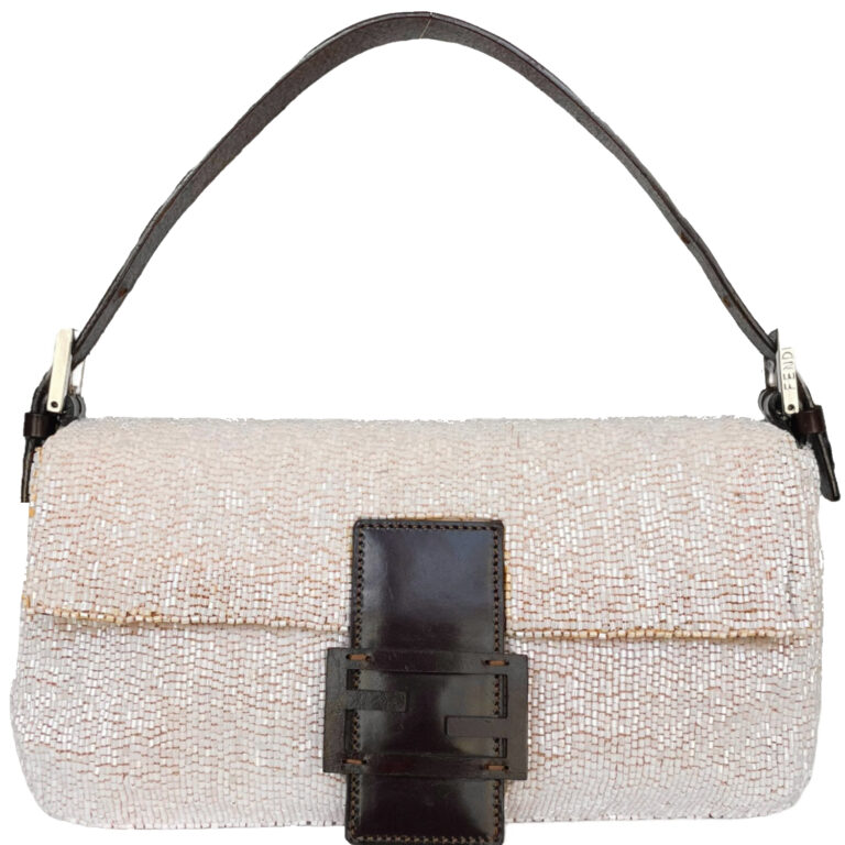 Vintage Fendi Beaded Shoulder Baguette Bag in Pale Pink | NITRYL