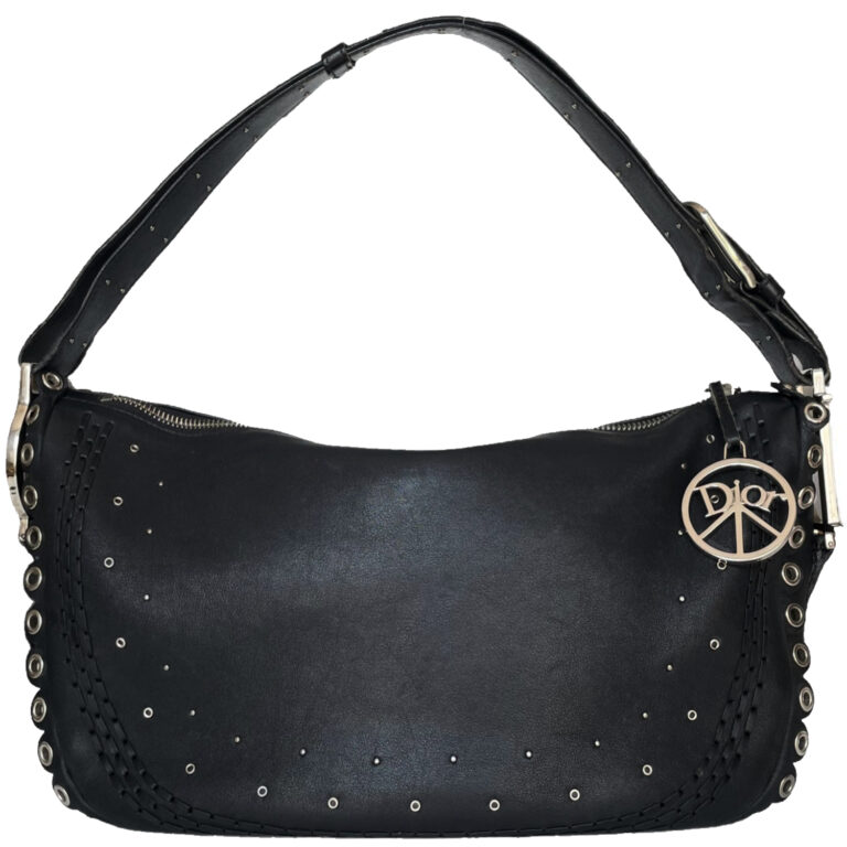 Vintage Dior Peace Leather Shoulder Bag in Black / Silver | NITRYL