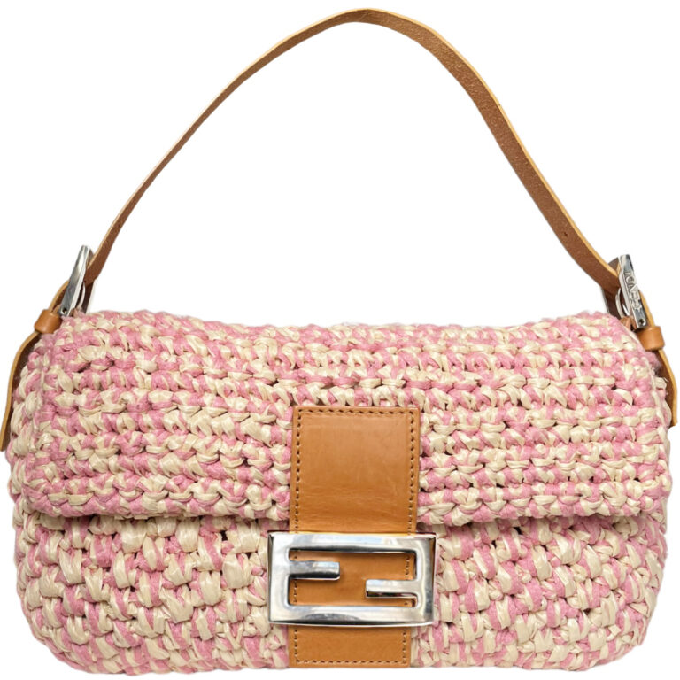 Vintage Fendi Rafia Woven Shoulder Baguette Bag in Pink | NITRYL