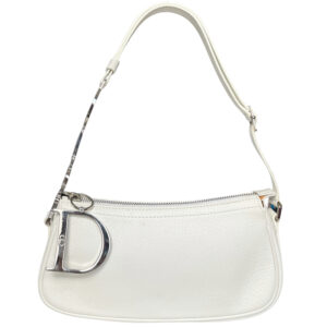 Dior Charms Leather Shoulder Bag in White with Silver Spellout Strap | NITRYL