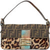 Vintage Fendi Monogram and Leopard Calfskin Shoulder Baguette Bag with Iridescent Exotic Leather Detailing | NITRYL
