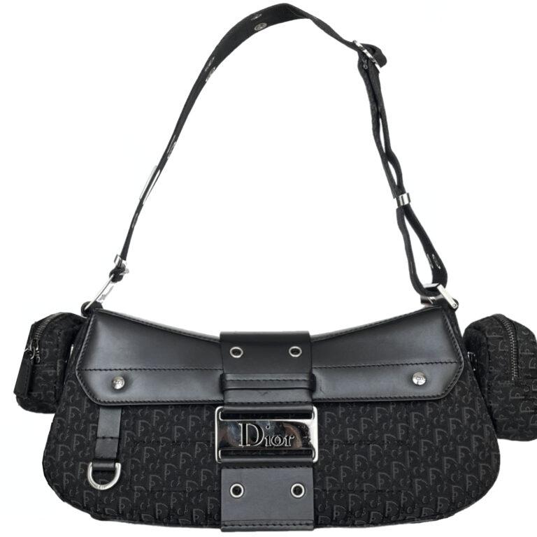 Vintage Dior Monogram Street Chic Columbus Multi Pocket Shoulder Bag in Black / Silver | NITRYL