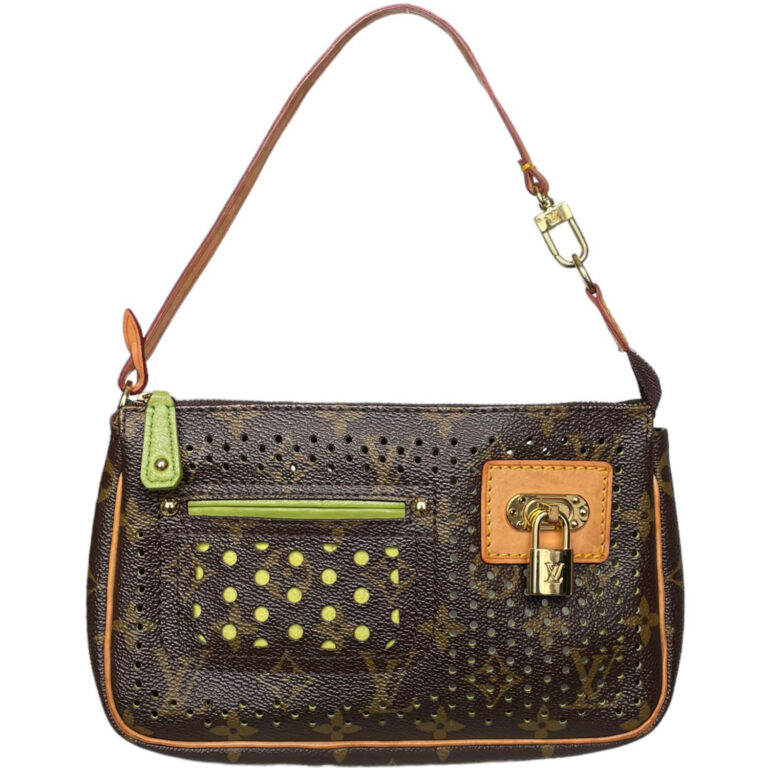 Vintage Louis Vuitton Monogram Perforated Pochette Shoulder Bag in Brown / Green / Gold | NITRYL