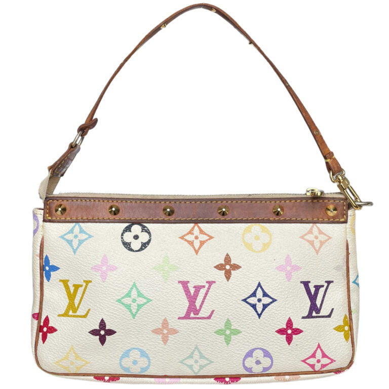 Vintage Louis Vuitton Monogram Murakami Pochette Shoulder Bag in Multicolour White | NITRYL