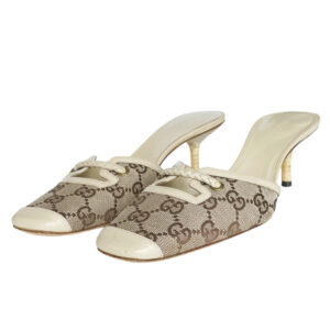 Vintage Gucci Monogram Mule Heels in Beige / Cream UK 4.5 | NITRYL