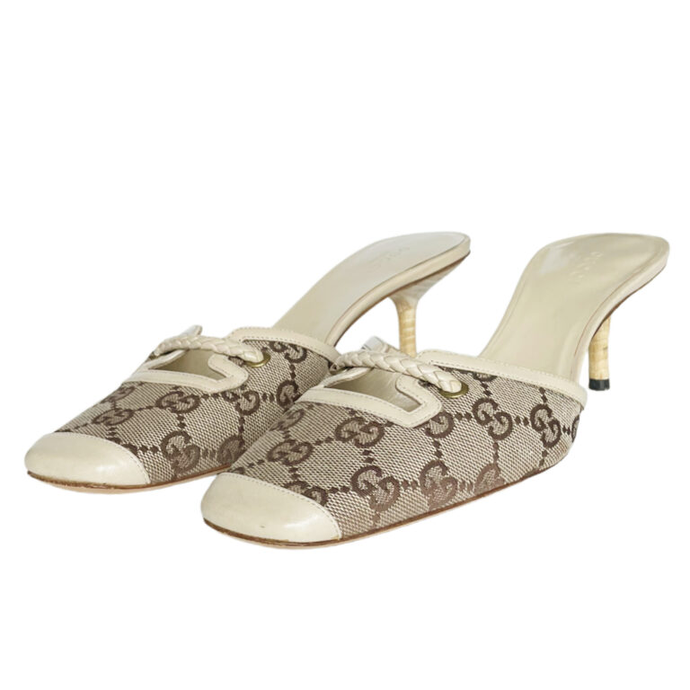 Vintage Gucci Monogram Mule Heels in Beige / Cream UK 4.5 | NITRYL