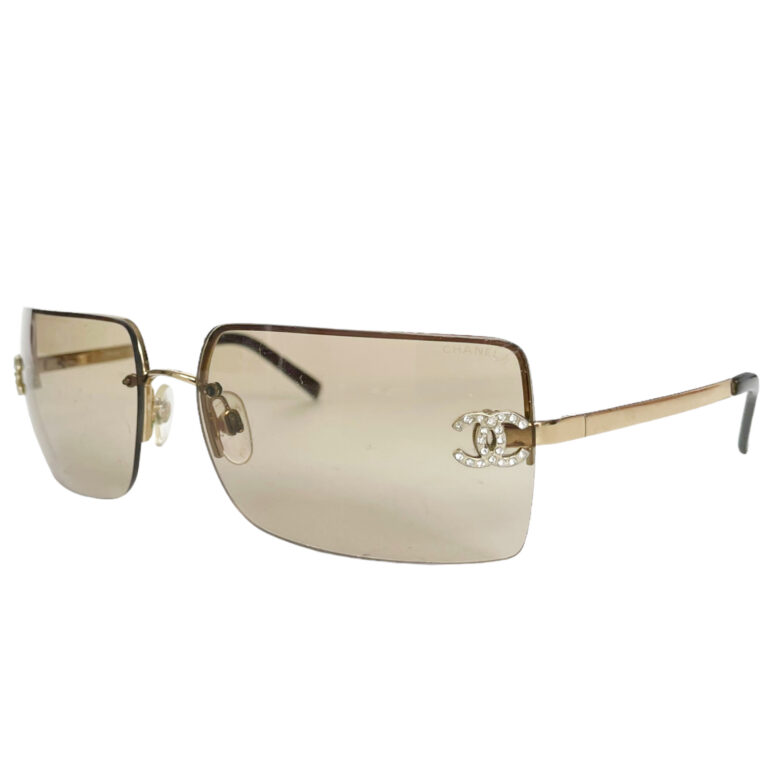 Vintage Chanel Diamante Rimless Sunglasses in Brown / Gold | NITRYL