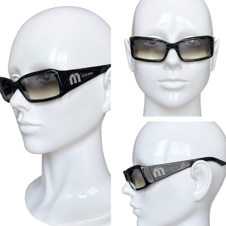 Miu Miu Diamante Logo Chunky Sunglasses in Black / Grey - Image 3