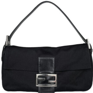 Vintage Fendi Silk Classic Shoulder Baguette Bag in Black / Silver | NITRYL