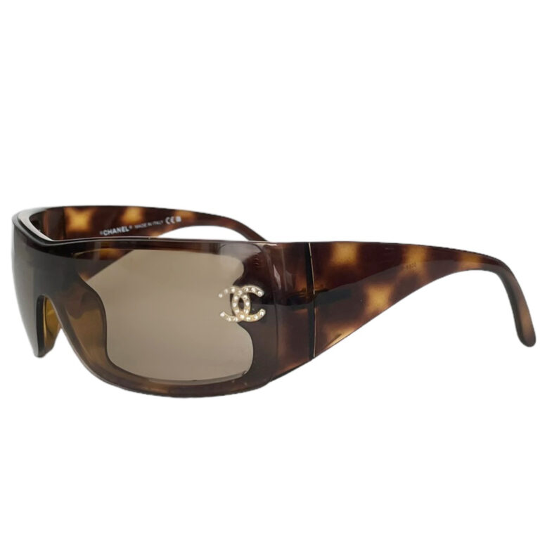 Vintage Chanel Diamante Wraparound Sunglasses in Tortoiseshell Brown / Gold | NITRYL