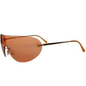 Vintage Chanel Rimless Oversized Mask Sunglasses in Orange / Gold | NITRYL