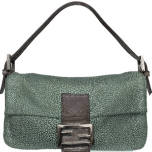 Vintage Fendi Metallic Shoulder Baguette Bag in Green / Silver | NITRYL