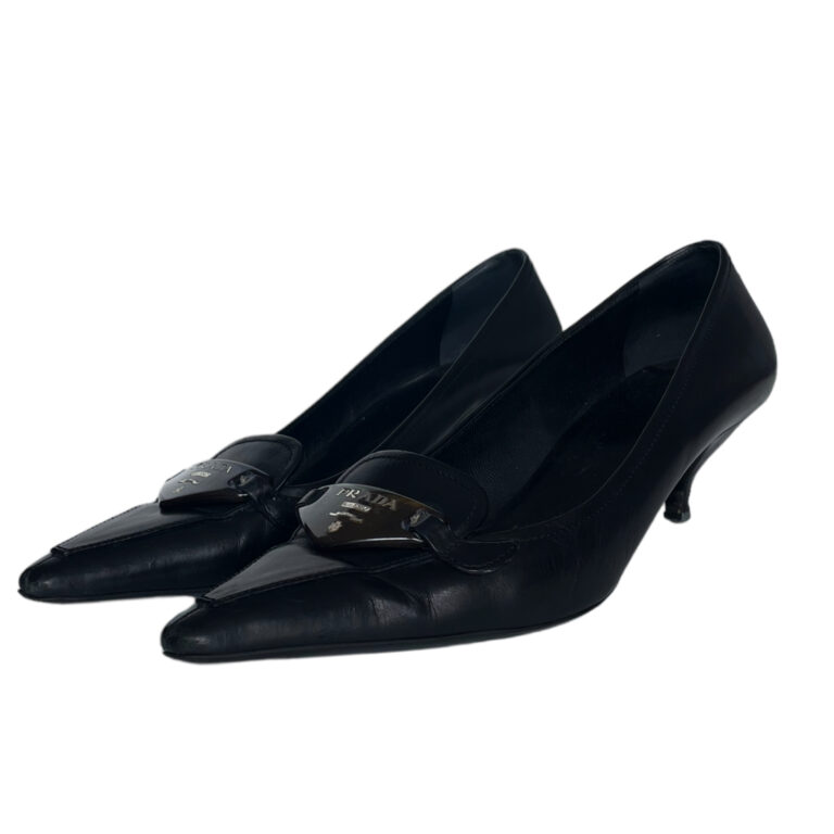 Vintage Prada Logo Kitten Heels in Black UK 6 | NITRYL