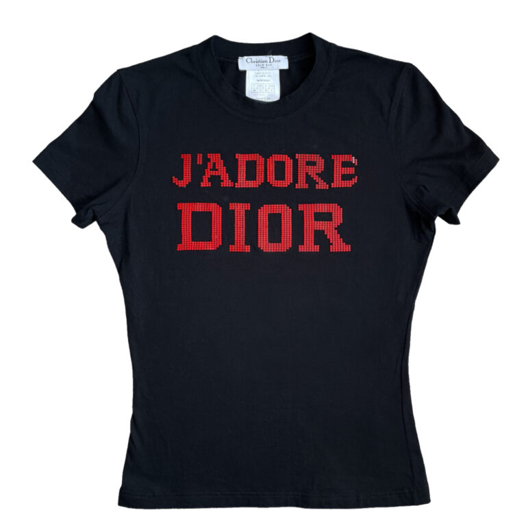 Vintage Dior 'J'adore' Chain Mail T-shirt in Black / Red UK 10 | NITRYL