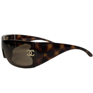 Vintage Chanel Diamante Wraparound Sunglasses in Tortoiseshell Brown / Gold | NITRYL