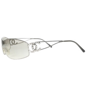 Vintage Chanel Diamante Wraparound Sunglasses in Silver | NITRYL