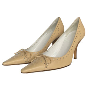 Vintage Chanel Logo Bow Heels in Beige UK 4.5 | NITRYL