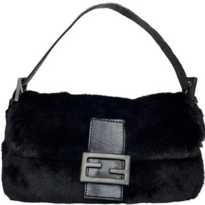 Vintage Fendi Rabbit Fur Shoulder Baguette Bag in Black | NITRYL